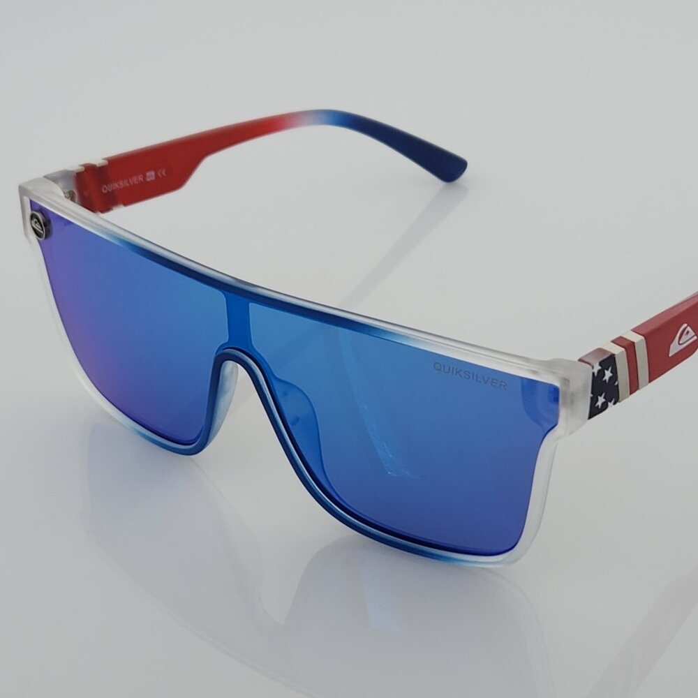 Quiksilver Shield Sunglasses USA Red White Blue Frame Blue Mirror Single Lens Q8